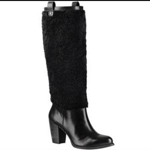 Ugg Ava Exposed Shearling Sherpa Fur Leather Heeled Boots Designer Winter #750